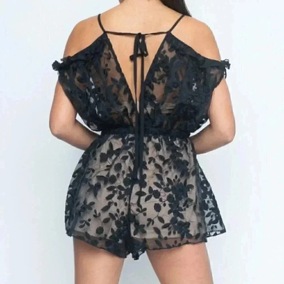 Black Embroidered Mesh Romper - Picture 2 of 4